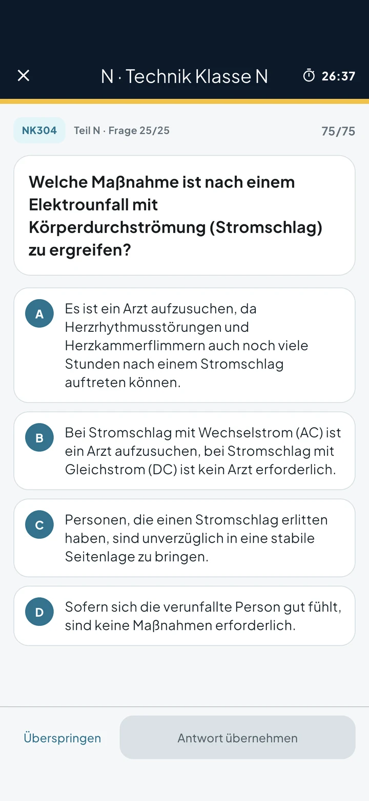 Funkprüfung: exam parts and time limits in the class N simulation
