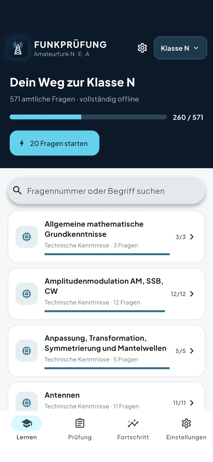 Real app screen: topics and learning progress for class N